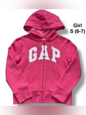 GAP Girls Bright Pink Zip Hoodie with White Logo Size S (6-7)
